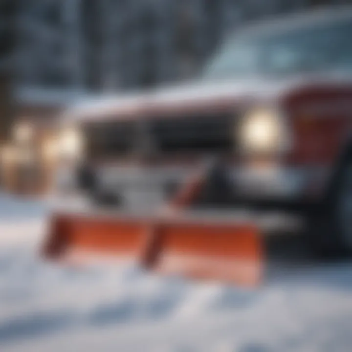 Snow shovel beside a vehicle