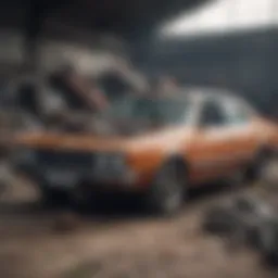 Dismantled vehicles showcasing recyclable parts