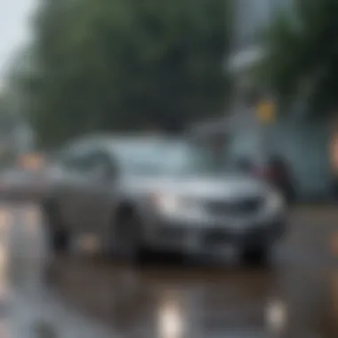 Rain-X Latitude Wiper Blades in action during a heavy rainstorm, demonstrating their performance.