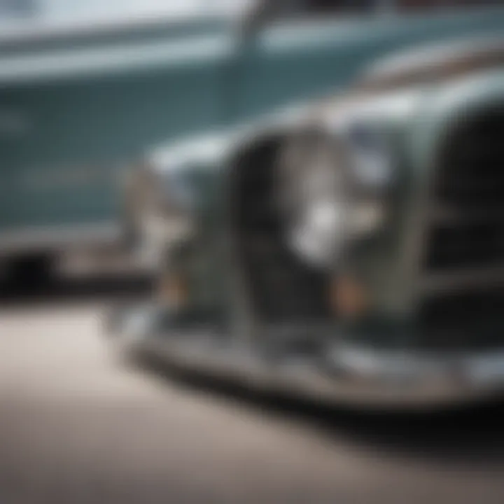 A close-up view of the finely crafted details on a vintage automobile, illustrating the dedication to automotive artistry.