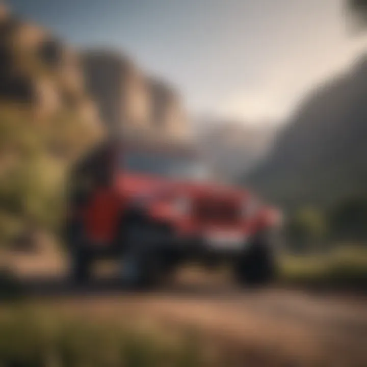 A Mahindra Jeep parked amidst a scenic backdrop, reflecting its rugged charm