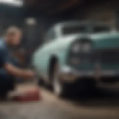 A mechanic inspecting an older car, representing maintenance considerations.