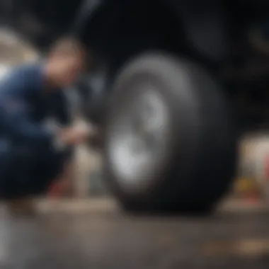 A close-up of a mechanic examining a car's undercarriage