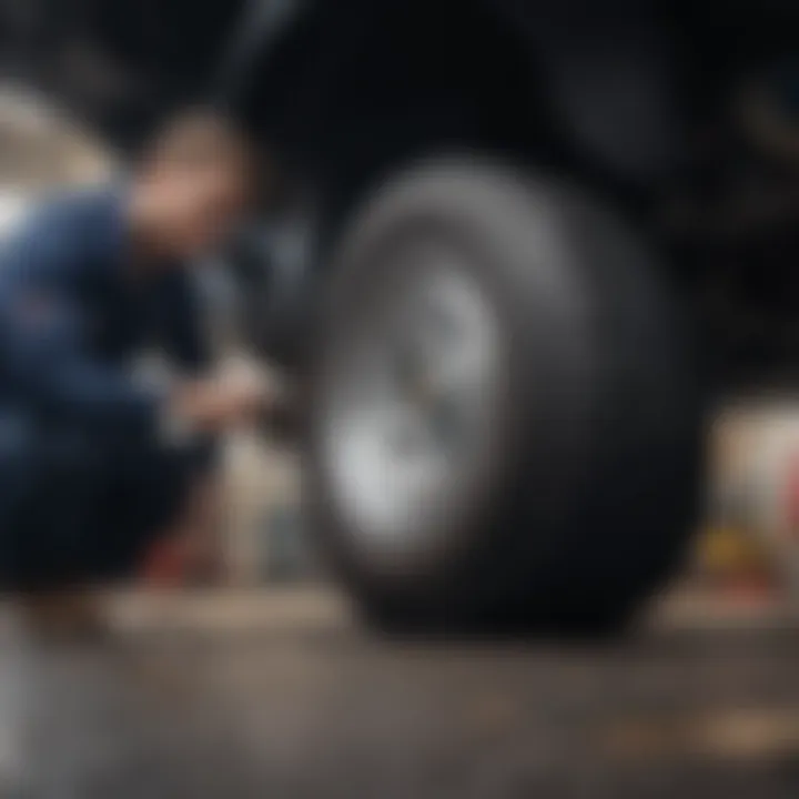 A close-up of a mechanic examining a car's undercarriage