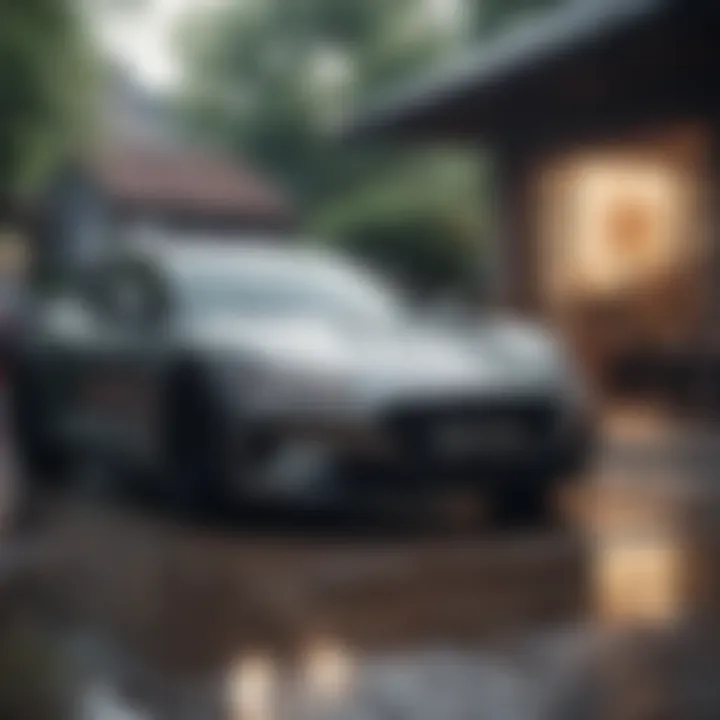 A sleek car being waxed in an outdoor setting