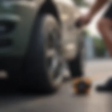 User checking tire pressure with a reliable inflator