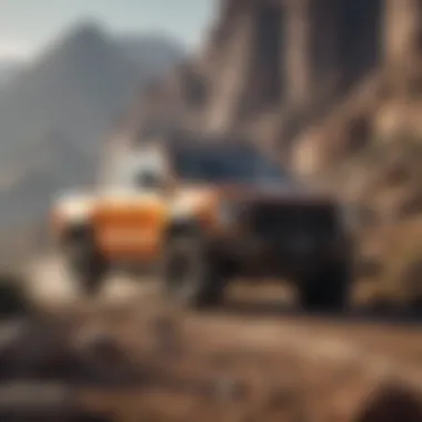 Robust Pickup Truck in Rugged Terrain Side profile of a robust pickup truck on a rugged terrain