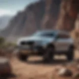 A rugged SUV navigating through rocky terrain