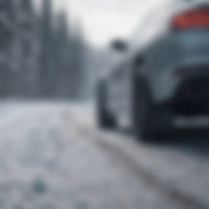 Vehicle navigating through a snow-covered road with optimal tire performance.