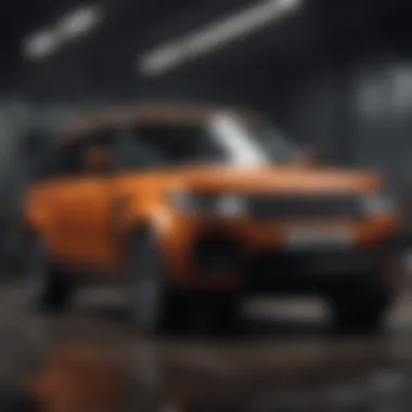 Interior of the burnt orange Range Rover highlighting luxury features