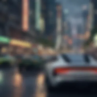 Futuristic Eco-Friendly City A futuristic view of an eco-friendly city with electric and hybrid vehicles