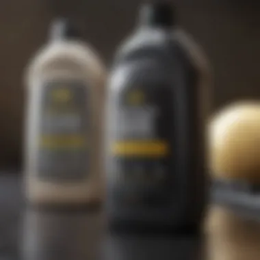 Close-up of car shampoo ingredients with labels