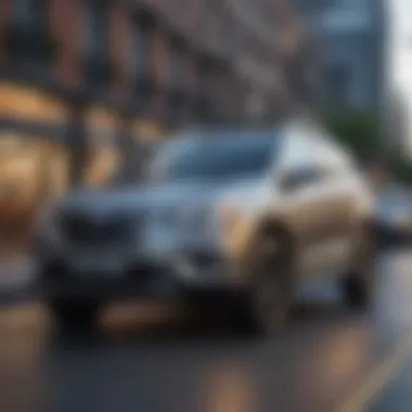 Stylish Compact SUV in Urban Setting Compact SUV parked on a city street with moonroof open, emphasizing design and aesthetics