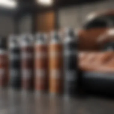 Various leather auto upholstery cleaners on display