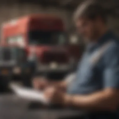 Truck driver reviewing paperwork