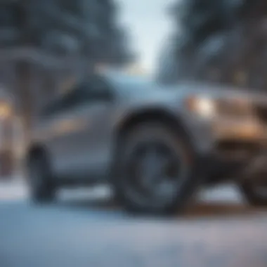 Demonstrating the installation of universal snow chains