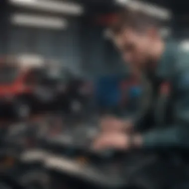 Mechanic Analyzing Diagnostic Scan Data A mechanic analyzing data from a diagnostic scan