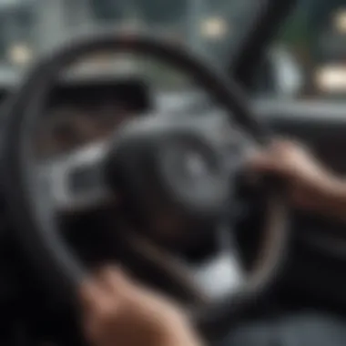 A craftsman working diligently on a steering wheel design, emphasizing precision.