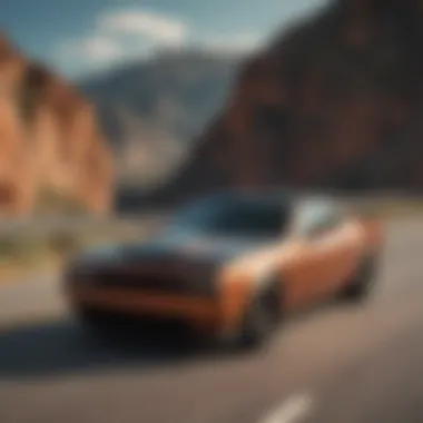 Dodge Challenger Hellcat Convertible on a winding road, emphasizing its performance