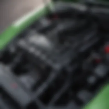 Close-up of the powerful engine of the Dodge Challenger Hellcat Convertible