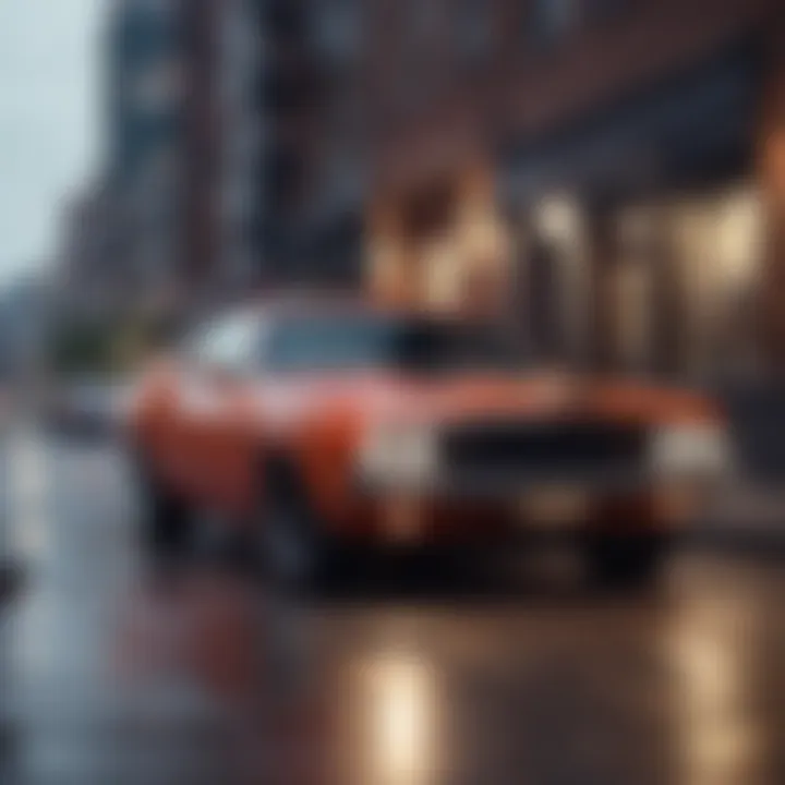 Dodge Challenger Super parked against an urban backdrop