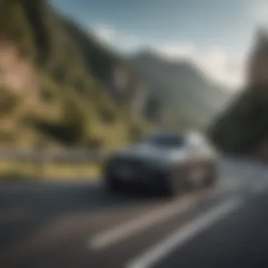 Dynamic driving shot on scenic road highlighting performance