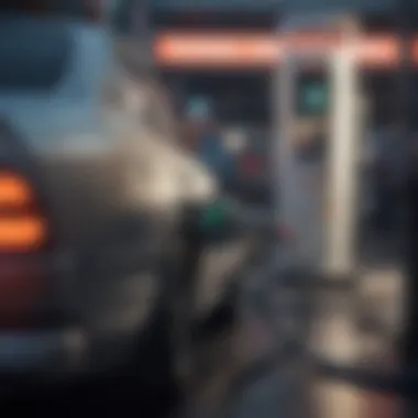 Gasoline car at a fuel pump