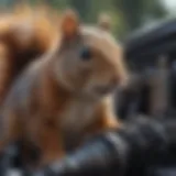 A squirrel inspecting a car engine