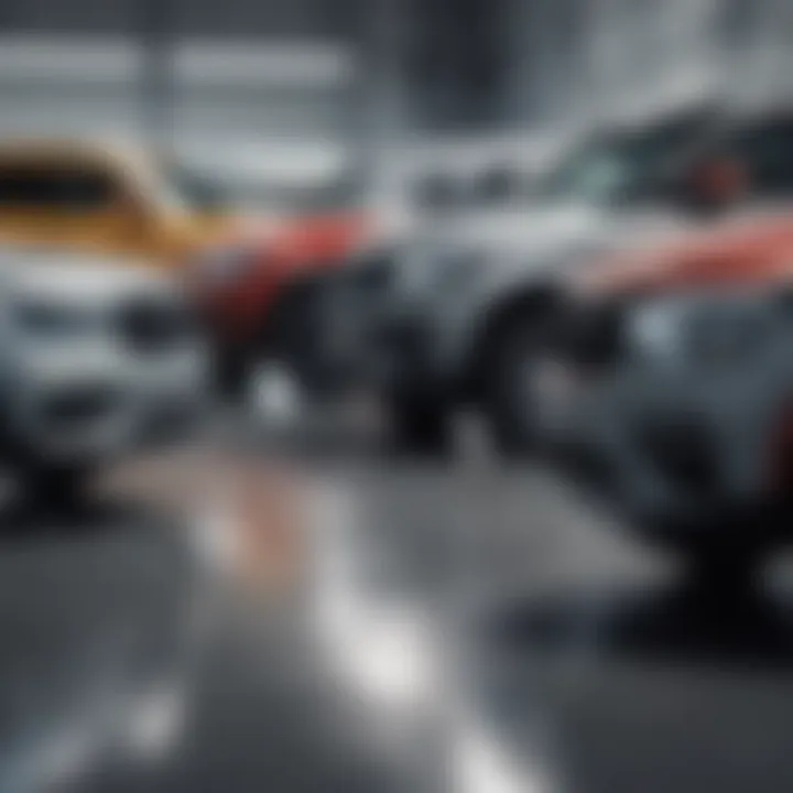 A lineup of new automotive defenders at a dealership, highlighting market demand.