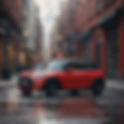 Mini Cooper in vibrant red color parked on a city street