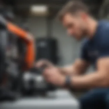 Technician examining an air compressor