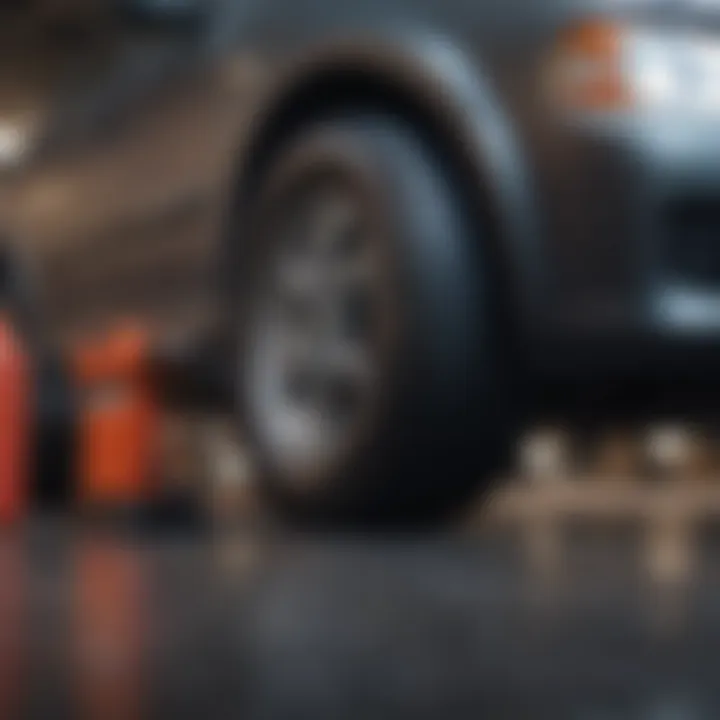 Automotive technician using air jack for vehicle maintenance