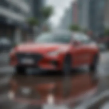 2020 Hyundai Sonata showcasing its all-wheel drive system in action on a wet road