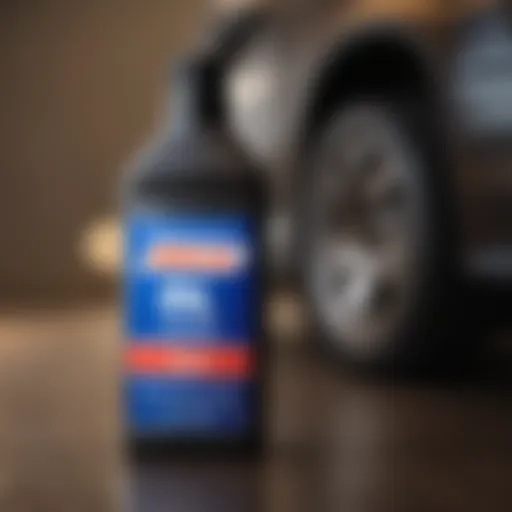 Close-up of AMSOIL high mileage oil bottle showcasing its unique formulation