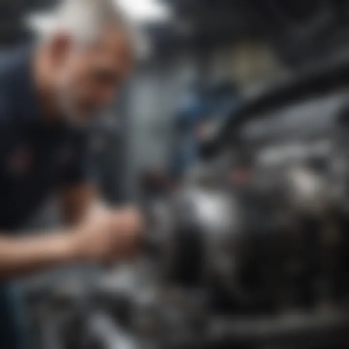 A satisfied car owner examining engine performance after using AMSOIL