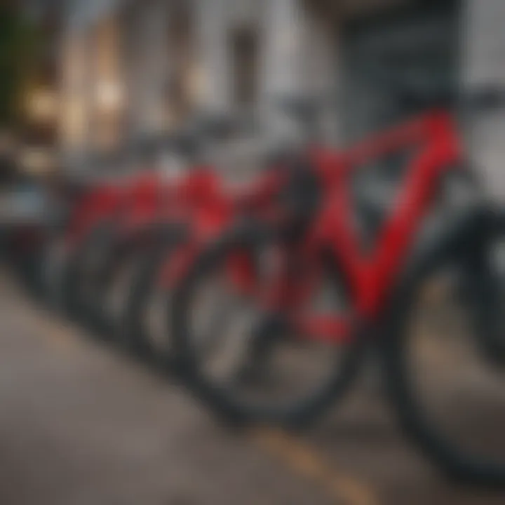 Different types of bike racks displayed next to an Audi e-tron, illustrating variety.