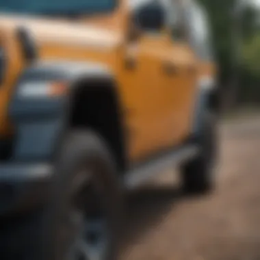 Close-up view of color-matched fender highlights and textures on a Jeep Gladiator