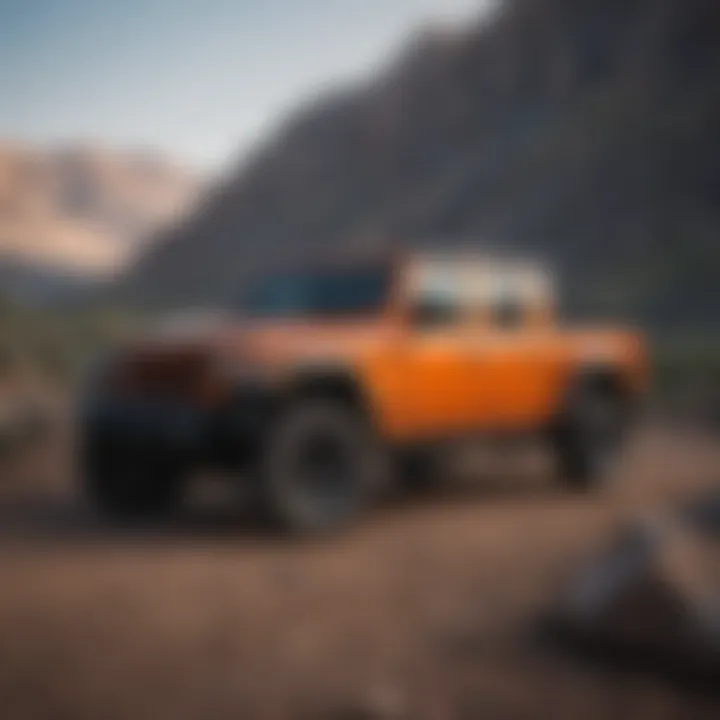 Jeep Gladiator parked on rugged terrain, showcasing functional benefits of color-matched fenders