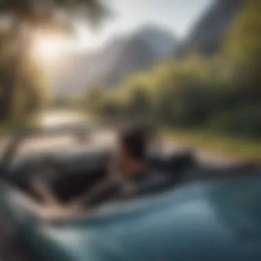 A young driver enjoying a scenic drive in a convertible.