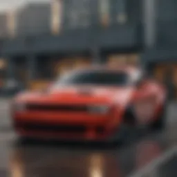 Front view of the 2018 Hellcat Challenger Widebody showcasing its aggressive stance and bold lines.