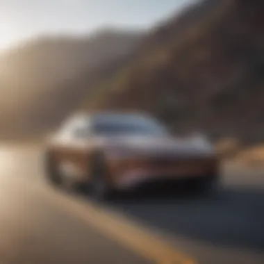 Dynamic driving scene featuring the Lucid Air Electric SUV on a scenic road.