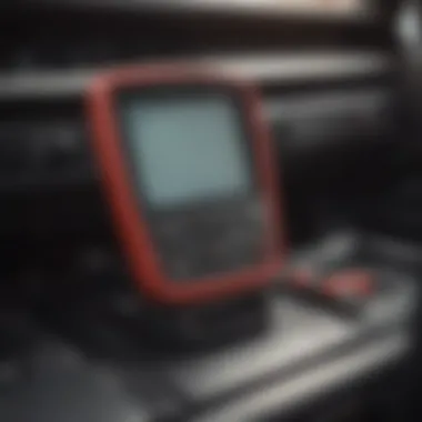 A close-up view of a Snap-On code scanner displaying diagnostic data on a vehicle's dashboard.