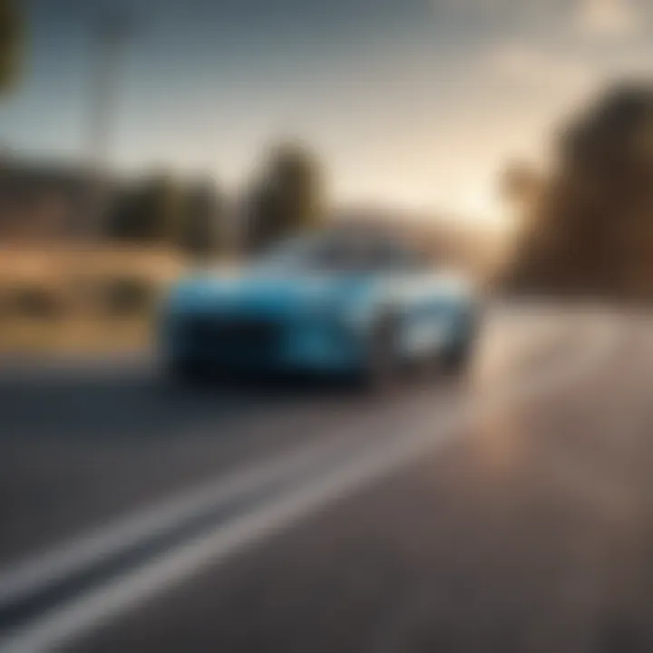 Dynamic driving shot of an electric convertible on an open highway