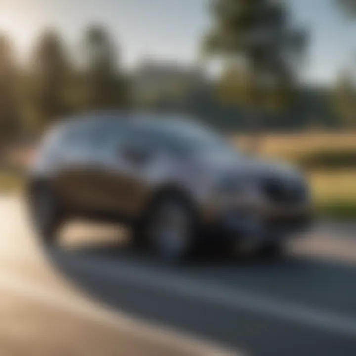 Dynamic performance of the Buick Encore sedan on an open road.