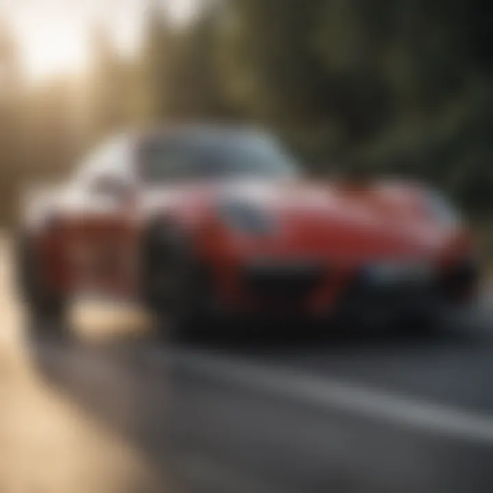 A dynamic shot of a Porsche in motion on a winding track.