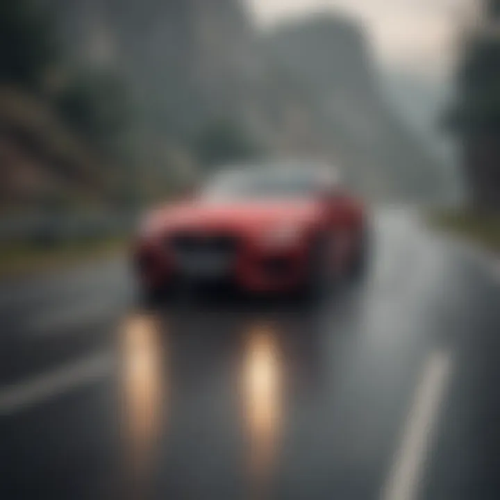 A dynamic driving scene featuring a Jaguar with manual transmission on a winding road.