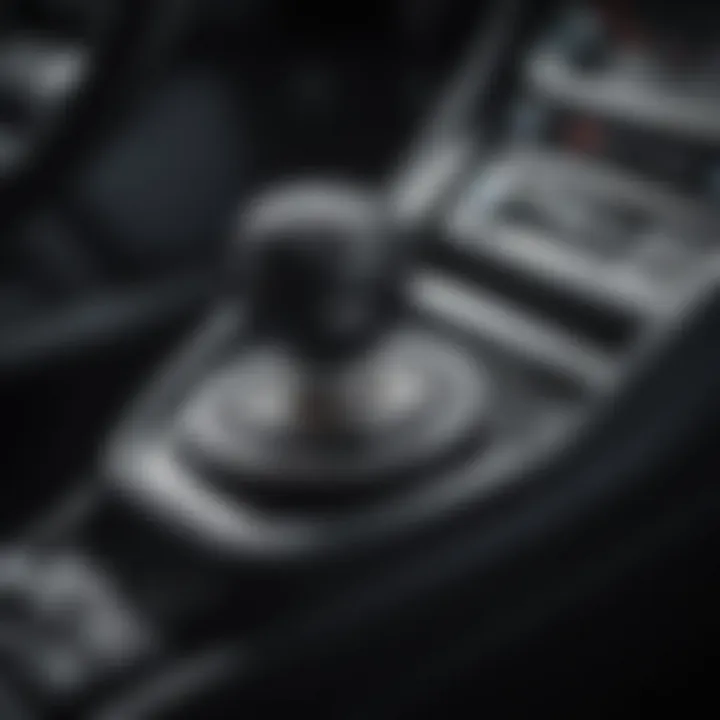 Close-up of a Jaguar's manual gear shifter, highlighting the craftsmanship and design.