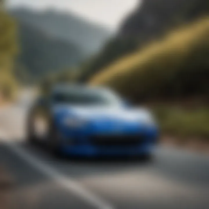 Subaru BRZ in motion on a winding road displaying its performance