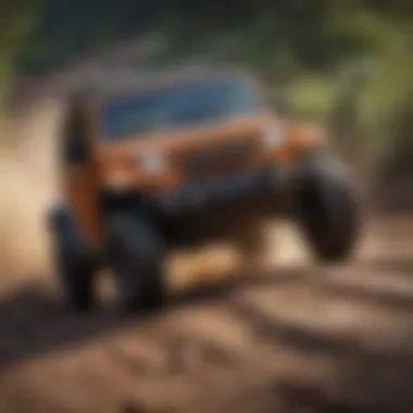 Action shot of the little Jeep car navigating through various terrains