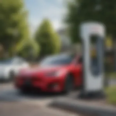 A scenic view of a Tesla charging station in a Canadian neighborhood